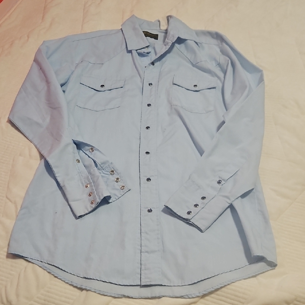 Vintage Roebucks Light Blue Men's Button-Up Shirt - Classic Long Sleeve